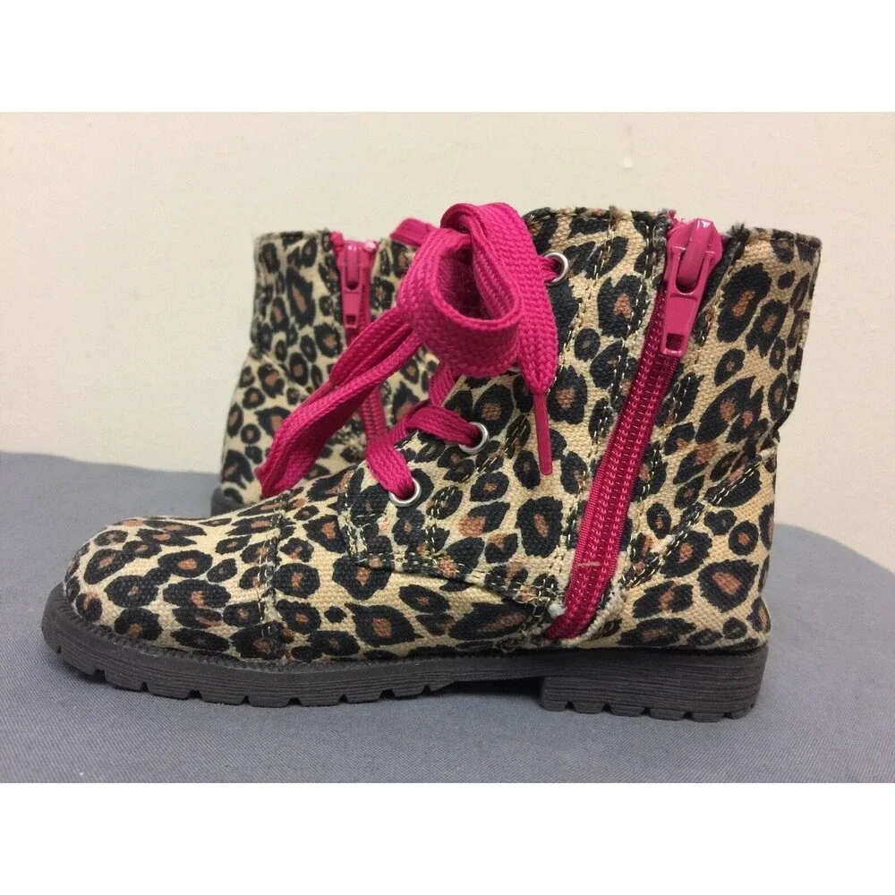 Fabkids Leopard Lace Up Boot - Kids 7